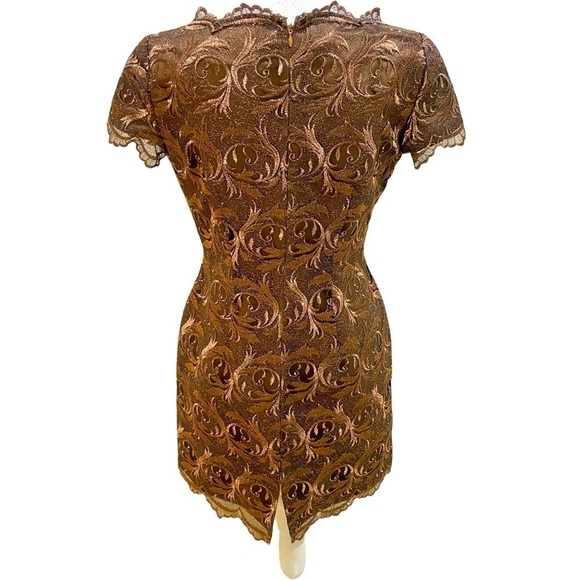 Rimini by Shaw bronze metallic embroidered short sleeve dress scalloped hems 8 - Picture 10 of 12